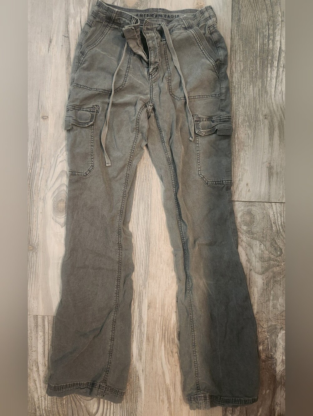 American Eagle Outfitters Womens Grey Cargo Pants with Drawstring Waist